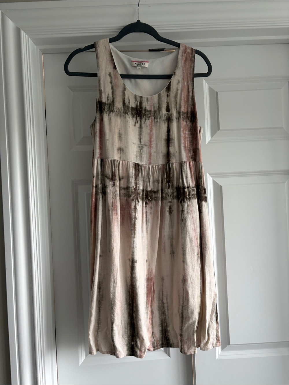 Casual Sleeveless Tie-Dye Midi Dress - Neutral Pink